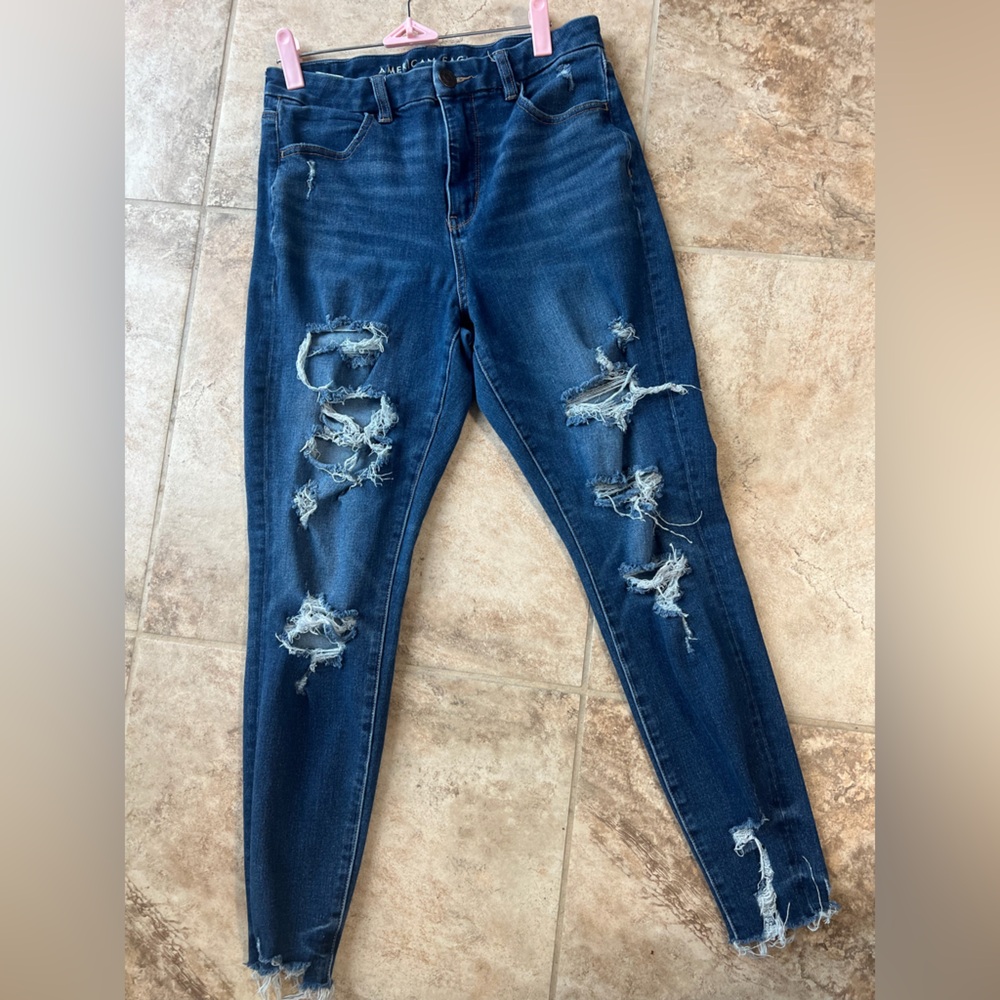 American Eagle Outfitters Ripped Dark Blue Skinny Jeans
